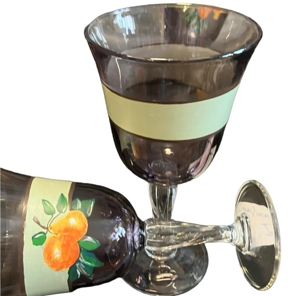 Set 4 Pear Jumbo Painted Goblets Black Tinted Heavy Twist Stem 8x4” - Picture 3 of 7